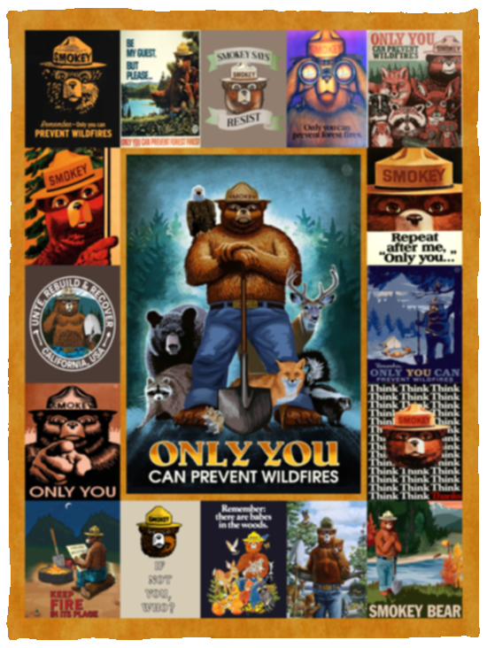 Smokey Bear Blanket, Fire Prevention and Smokey Bear Fleece, Sherpa Blanket VPS Cozy Plush Fleece Blanket - 30x40