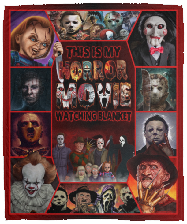 This is My Horror Movie Watching Blanket, Horror Character Icons Fleece Sherpa VPM Cozy Plush Fleece Blanket - 50x60