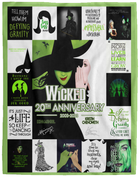 Broadway Wicked The Musical 20th Anniversary Fleece, Sherpa Blanket VPL Cozy Plush Fleece Blanket - 60x80