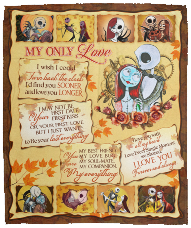 Nightmare Before Christmas Blankets, Jack n Sally Only Love Quilt, Fleece Sherpa VPM Cozy Plush Fleece Blanket - 50x60