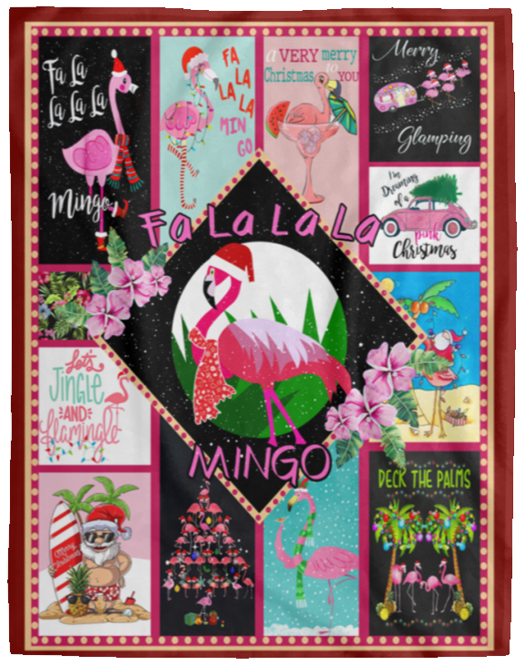 A Very Pink Christmas Blanket, Pink Flamingo Fleece, Sherpa Blanket VPL Cozy Plush Fleece Blanket - 60x80