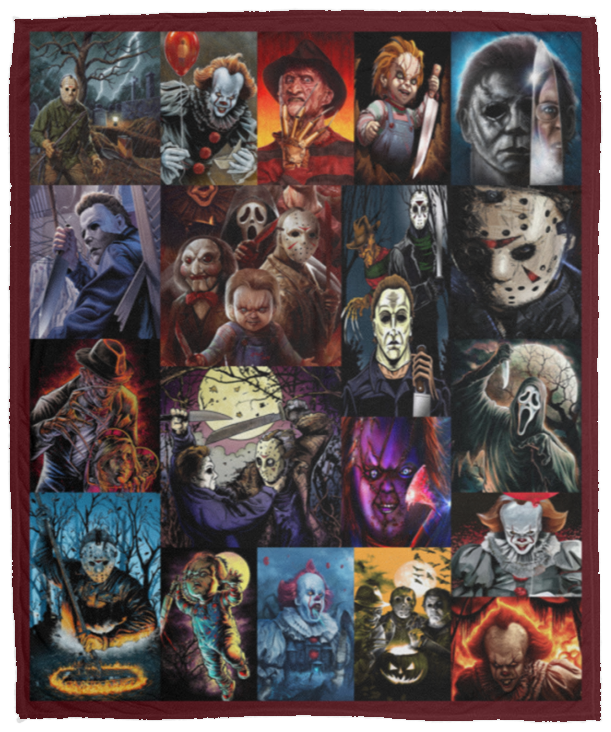 Scary Movie Blanket, Best Horror Movies Characters Fleece Sherpa Blanket VPM Cozy Plush Fleece Blanket - 50x60