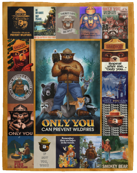 Smokey Bear Blanket, Fire Prevention and Smokey Bear Fleece, Sherpa Blanket VPL Cozy Plush Fleece Blanket - 60x80