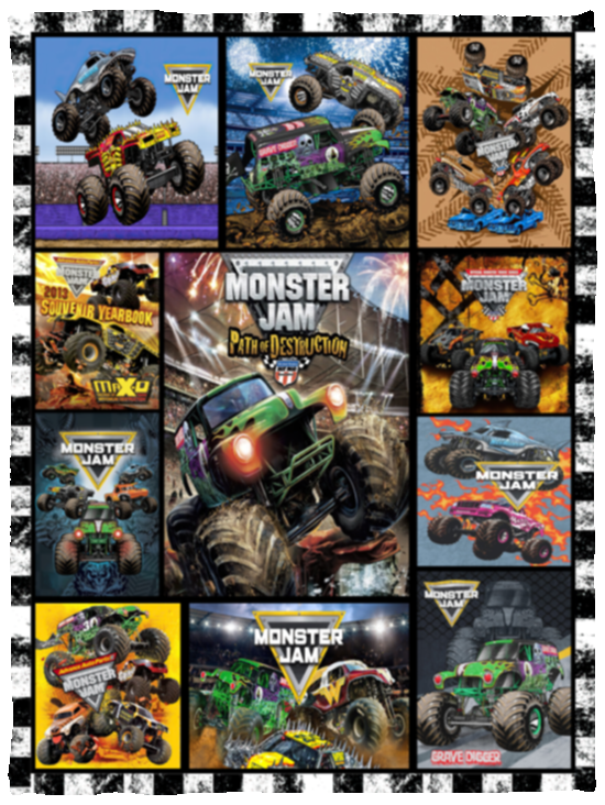 Monster Truck Blanket, Path of Destruction Quilt, Fleece Sherpa, Trucks Lovers - VPS Cozy Plush Fleece Blanket - 30x40