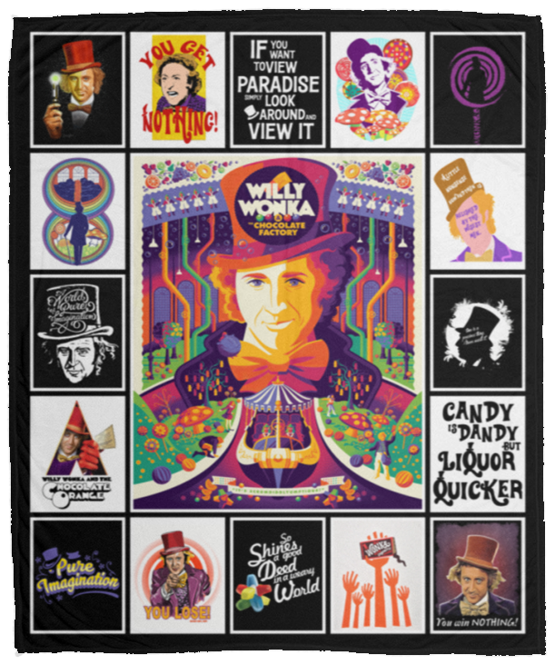 Willy Wonka Blankets, The Chocolate Factory Quilt, Fleece Sherpa, Johnny Depp VPM Cozy Plush Fleece Blanket - 50x60