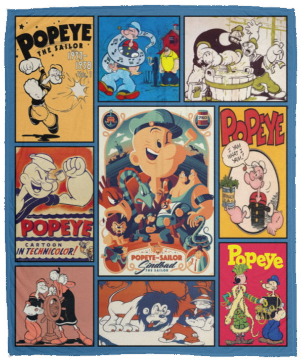 Popeye Blanket, Popeye the Sailor Cartoon Fleece, Sherpa Blanket Soft and Cozy VPM Cozy Plush Fleece Blanket - 50x60