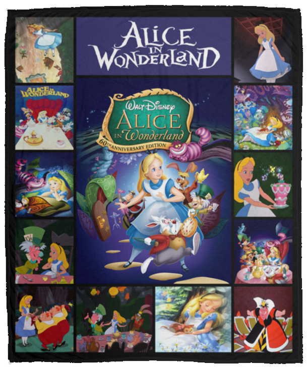 Alice In Wonderland Blanket, 60th Anniversary Edition Quilt, Fleece Sherpa - VPM Cozy Plush Fleece Blanket - 50x60