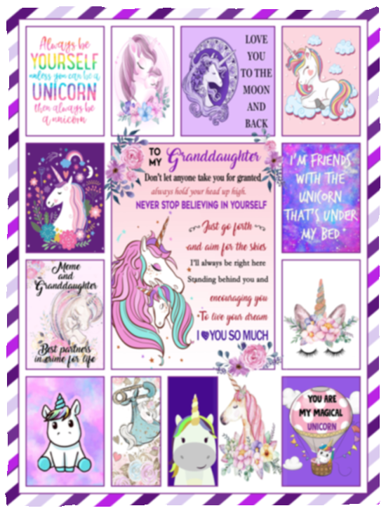 To My Granddaughter Blankets, Unicorn Theme Quilt, Fleece Sherpa, Unicorn Gifts VPS Cozy Plush Fleece Blanket - 30x40