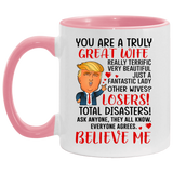 Beekind Wife Coffee Mug, Trump Mug for Wife, Funny Trump Gift for Wife from Husband for Birthday, Christmas, Valentine, You Are A Great Wife Mug. Mothers Day Novelty Funny Coffee Mug