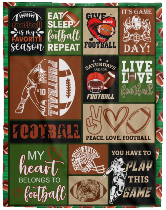 Football Blanket, Live Love Football Quilt, Fleece Sherpa, Birthday Gift Ideas - VPL Cozy Plush Fleece Blanket - 60x80
