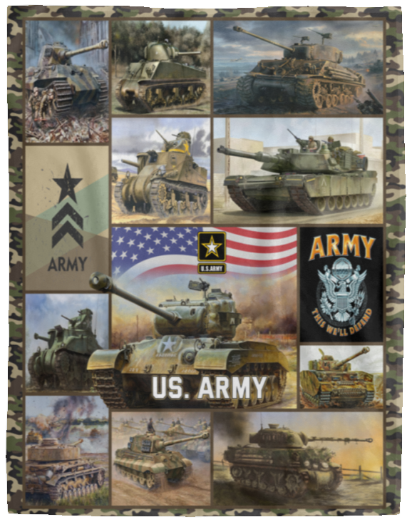U.S Army Blankets, Army Tanks Theme Fleece Sherpa, Army Gifts For Lovers VPL Cozy Plush Fleece Blanket - 60x80
