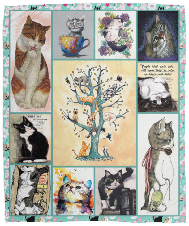 Cat Blanket, Gifts for Kids, Adults and Cat Lovers Fleece, Sherpa Blanket - VPM Cozy Plush Fleece Blanket - 50x60