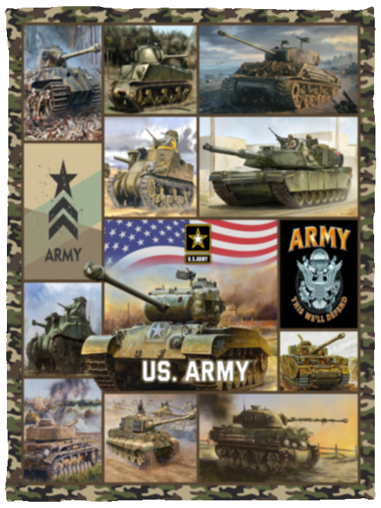 U.S Army Blankets, Army Tanks Theme Quilt, Fleece Sherpa, Army Gifts For Lovers VPS Cozy Plush Fleece Blanket - 30x40