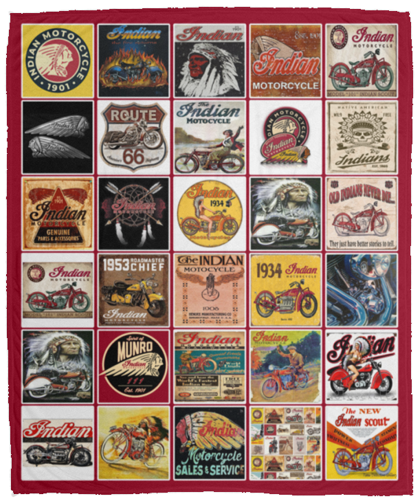 Indian Motorcycle Blanket, Vintage Indian Motorcycle Fleece, Sherpa Blankets - VPM Cozy Plush Fleece Blanket - 50x60
