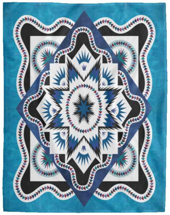 Native Star Blanket, Vintage Blue Lakota Star Fleece, Sherpa Blanket VPL Cozy Plush Fleece Blanket - 60x80