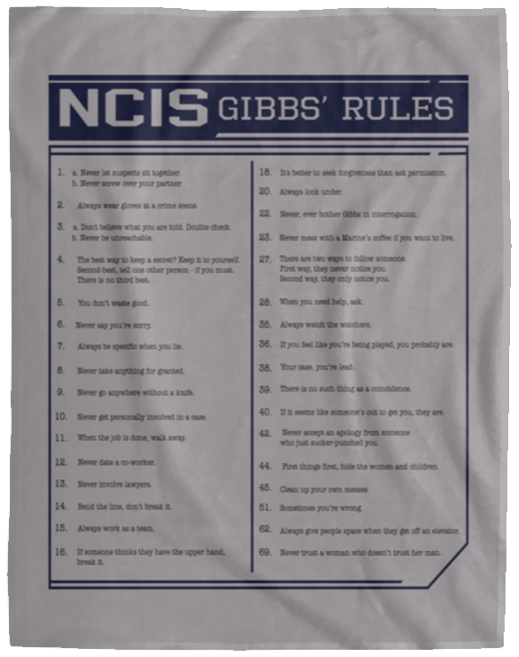 NCIS Gibbs' Rules Blanket, NCIS Gibbs' Rules Fleece, or Sherpa Blanket - VPL Cozy Plush Fleece Blanket - 60x80
