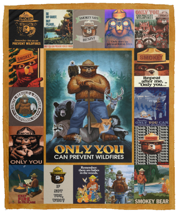 Smokey Bear Blanket, Fire Prevention and Smokey Bear Fleece, Sherpa Blanket - VPM Cozy Plush Fleece Blanket - 50x60
