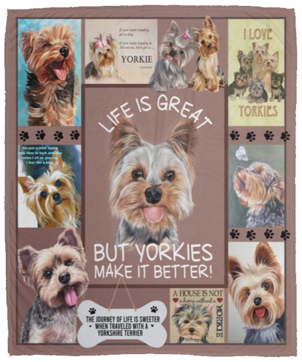 Yorkies Dog Blanket, Yorkies Make Life Better Fleece, Sherpa Blanket VPM Cozy Plush Fleece Blanket - 50x60