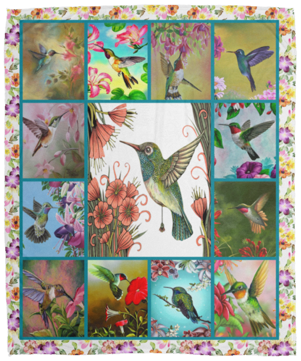 Hummingbird Blanket, Hummingbird Fleece, Sherpa Blanket - VPM Cozy Plush Fleece Blanket - 50x60