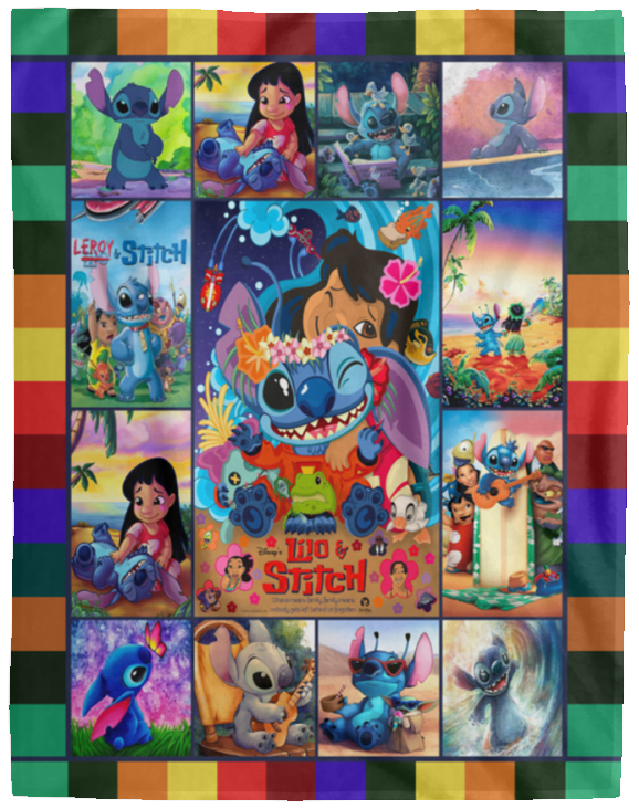Lilo And Stitch Blanket, Family Hawaiian Storm Quilt, Fleece Sherpa, Cute Gifts - VPL Cozy Plush Fleece Blanket - 60x80