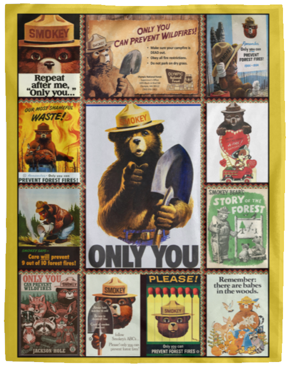 Smokey Bear Blanket, Only You Can Prevent Wildfires Fleece, Sherpa Blanket VPL Cozy Plush Fleece Blanket - 60x80