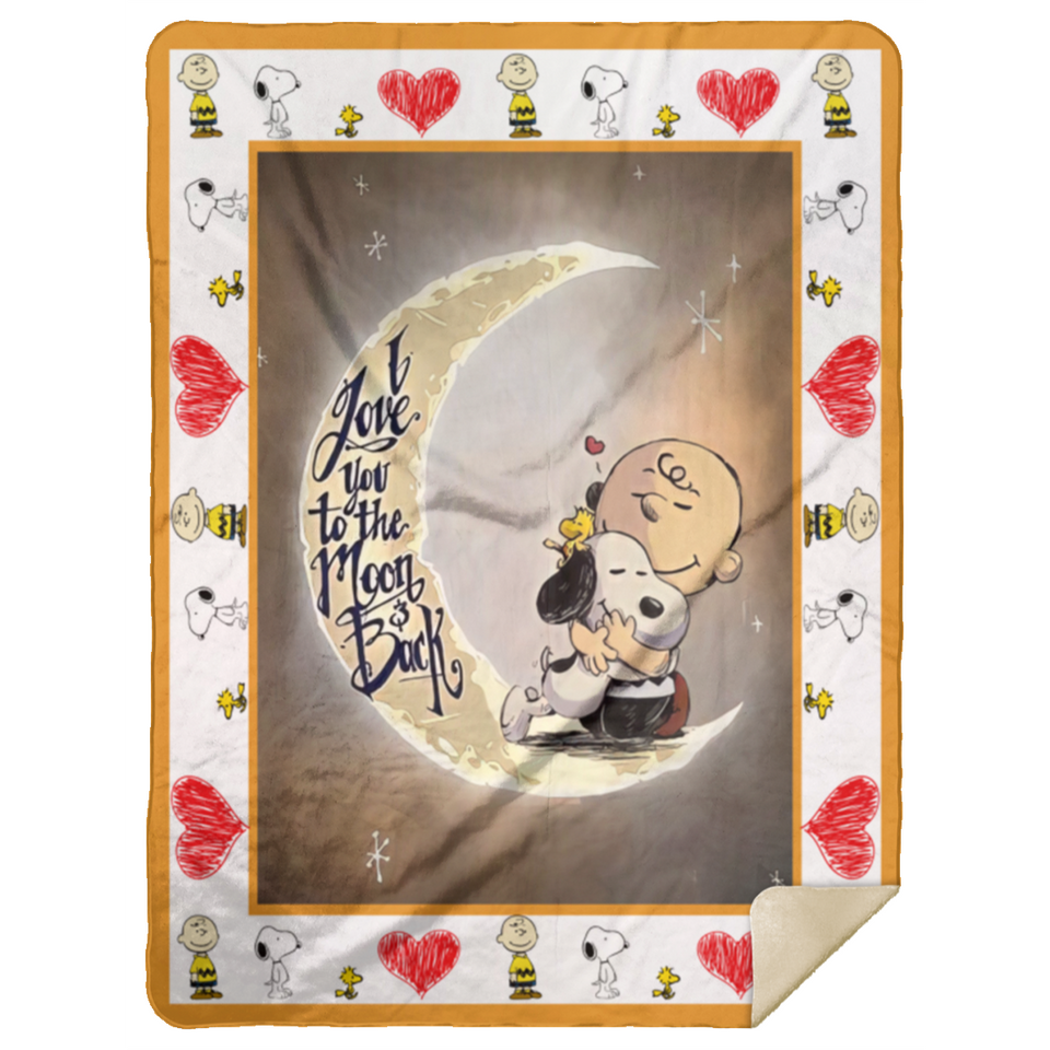 Snoopy - I Love You to the Moon and Back Blanket, Snoopy Fleece, Sherpa Blanket - MSHL Premium Mink Sherpa Blanket 60x80
