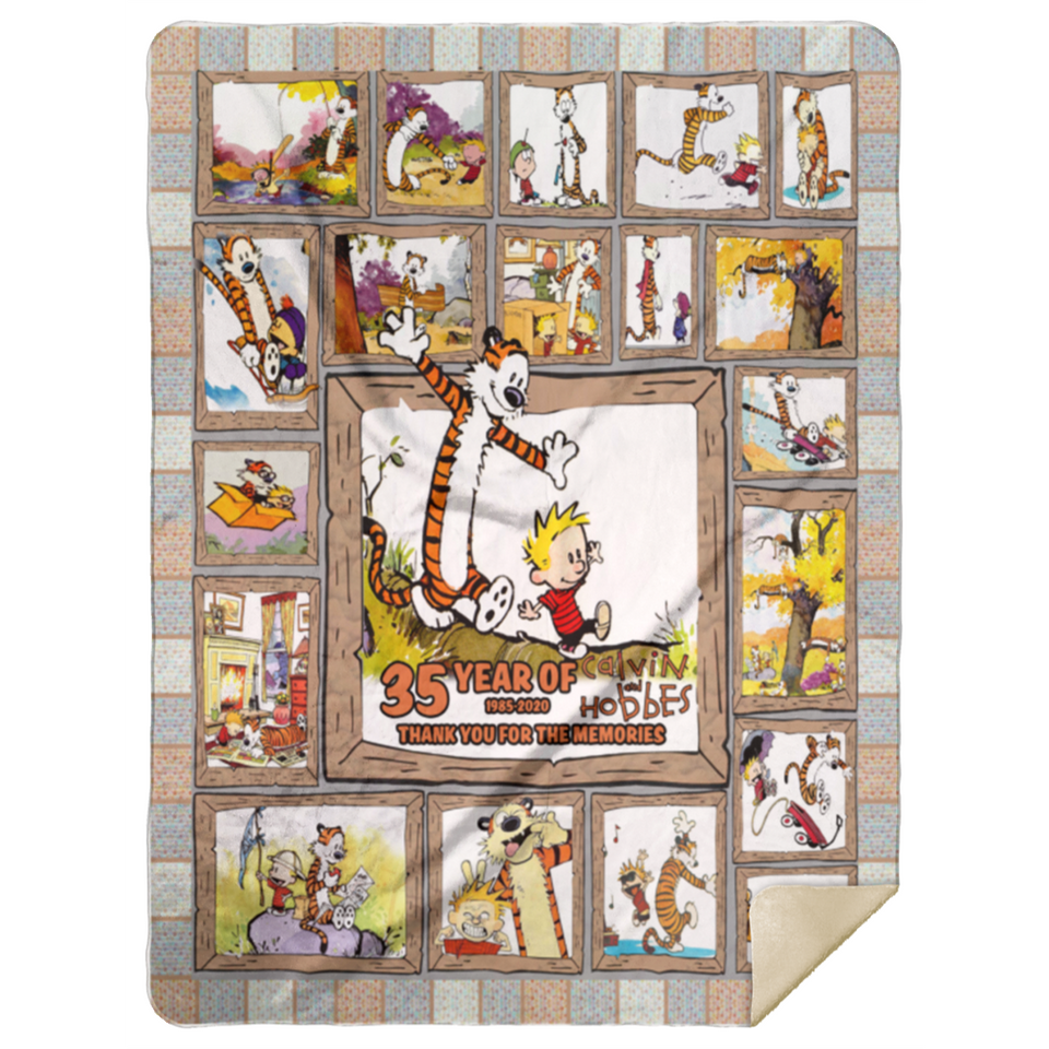 Calvin And Hobbes Quilt Fleece Sherpa Throw Blanket for Bedroom Living Room Sofa - MSHL Premium Mink Sherpa Blanket 60x80