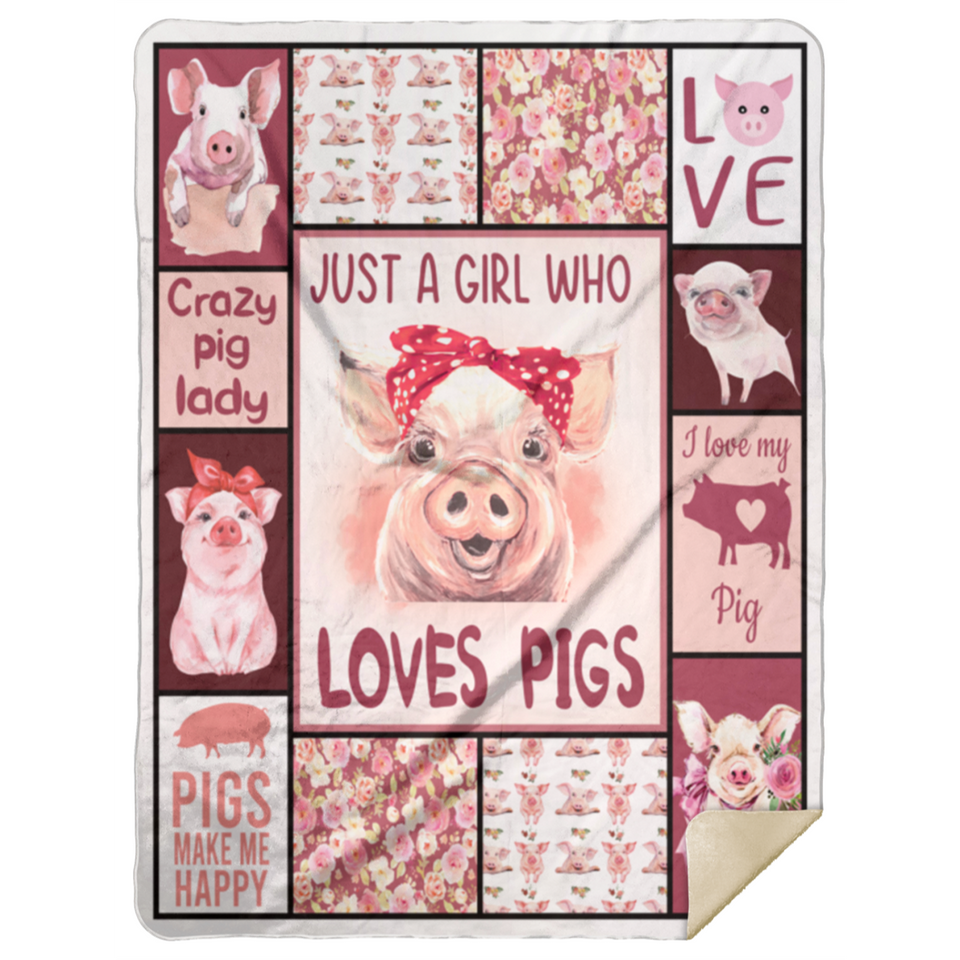 Crazy Pig Lady Blanket, Just a Girl Who Loves Pigs Fleece, Sherpa Blanket MSHL Premium Mink Sherpa Blanket 60x80