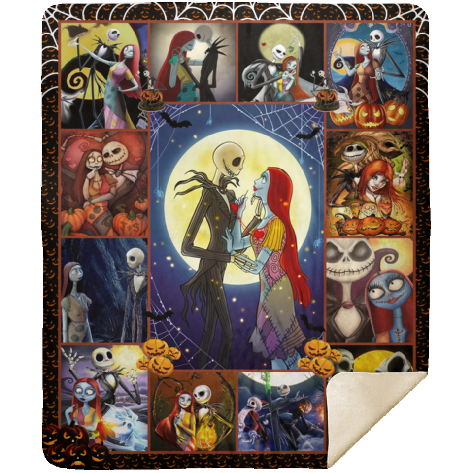 Jack Skellington and Sally Blanket, Wedding Anniversary Fleece, Sherpa Blanket MSHM Premium Mink Sherpa Blanket 50x60
