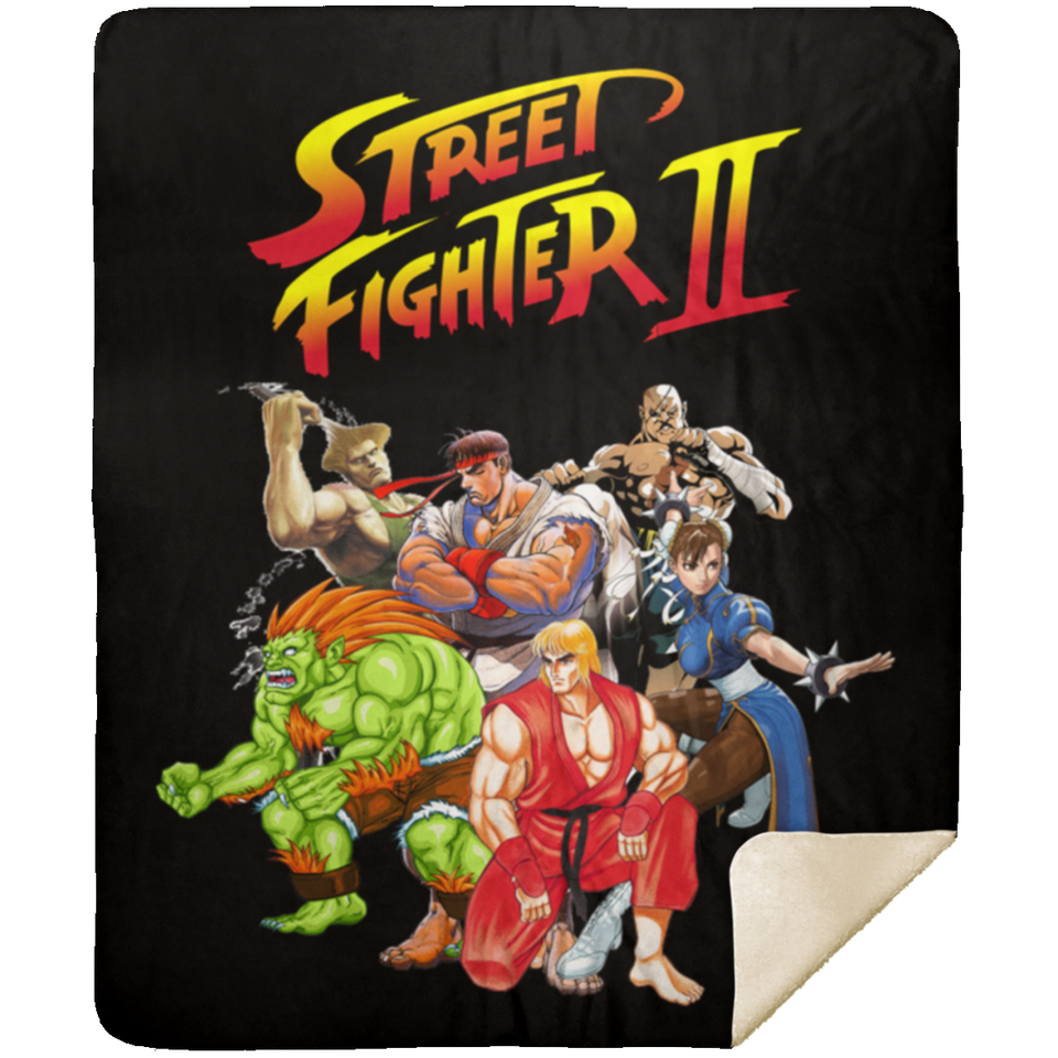 Street Fighter II Video Game Inspired Sherpa Bed Blanket Plush Throw Blanket - MSHM Premium Mink Sherpa Blanket 50x60