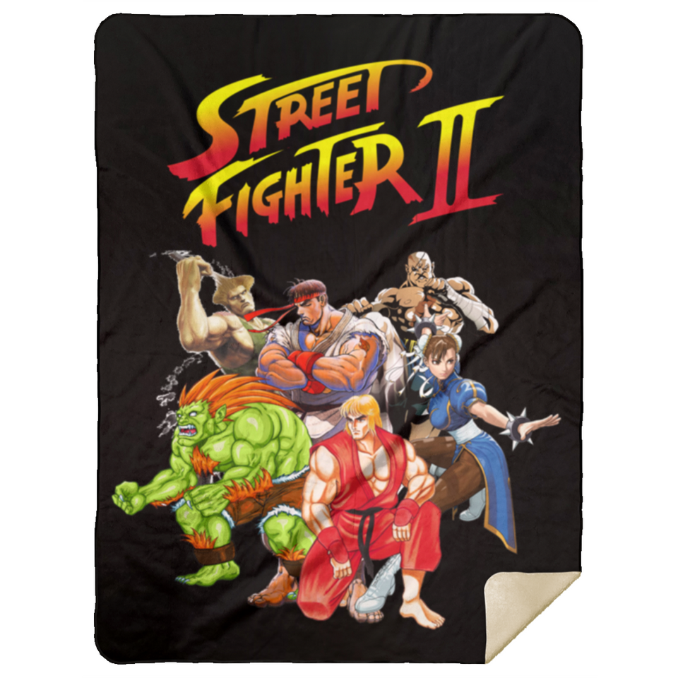 Street Fighter II Video Game Inspired Sherpa Bed Blanket Plush Throw Blanket - MSHL Premium Mink Sherpa Blanket 60x80