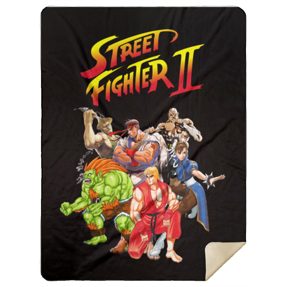 Street Fighter II Video Game Inspired Sherpa Bed Blanket Plush Throw Blanket - MSHL Premium Mink Sherpa Blanket 60x80 - up lai