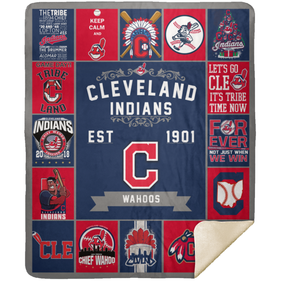 Cleveland Indians Blanket Cleveland Indians Baseball Quilt Fleece Sherpa - MSHM Premium Mink Sherpa Blanket 50x60
