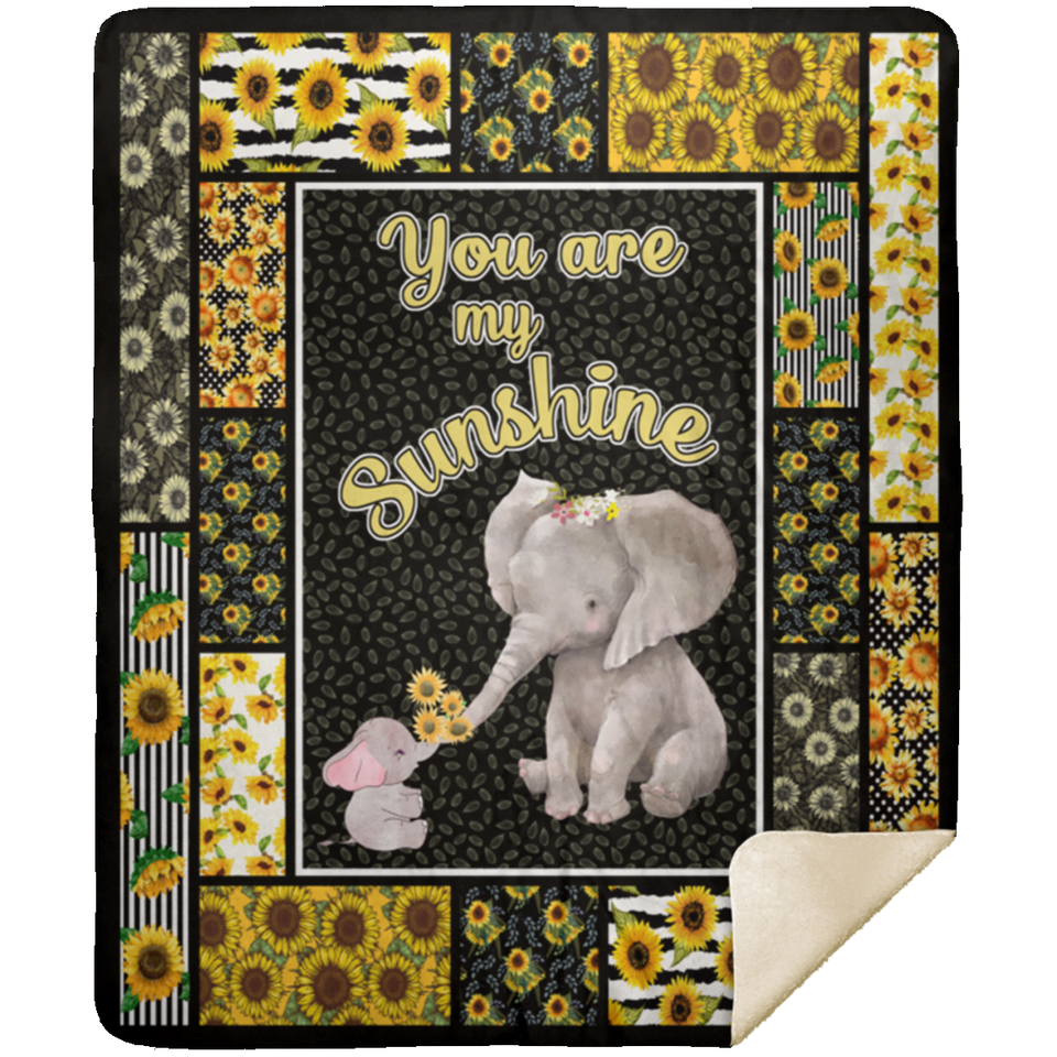 Elephant Sunflower Blanket, You Are My Sunshine Fleece, Sherpa Blanket MSHM Premium Mink Sherpa Blanket 50x60