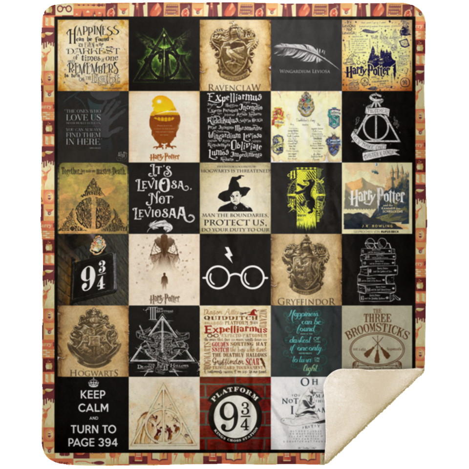 Harry Potter Blanket, Hogwarts School Fleece Sherpa Blanket Gift For Fans MSHM Premium Mink Sherpa Blanket 50x60