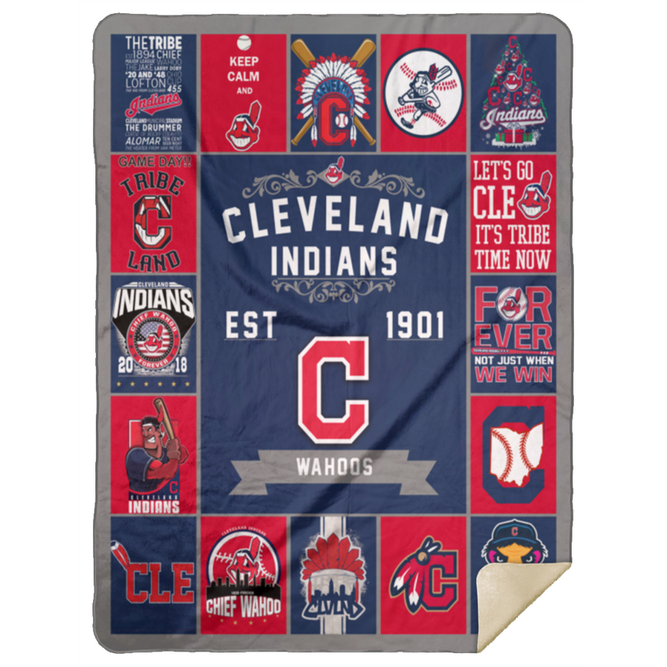 Cleveland Indians Blanket Cleveland Indians Baseball Quilt Fleece Sherpa - MSHL Premium Mink Sherpa Blanket 60x80