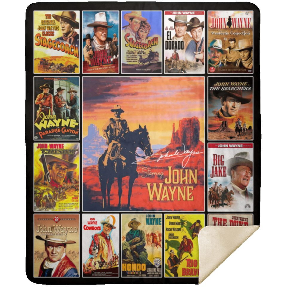 American Legend John-Wayne Blanket - Starring John Hero Wayne American Fleece Sherpa Blanket White - Version 2 - MSHM Premium Mink Sherpa Blanket 50x60