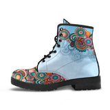 Blue Paisley Mandala, Leather Boots Women, Multicolour Mandala