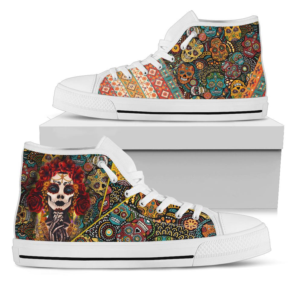 Santa Muerte Custom Sneakers, Sugar Skull Custom Shoes, Santisima Muerte Hand Painted Shoes