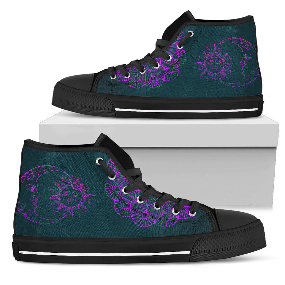 Purple Sun and Moon, Womens Leather Boots high top