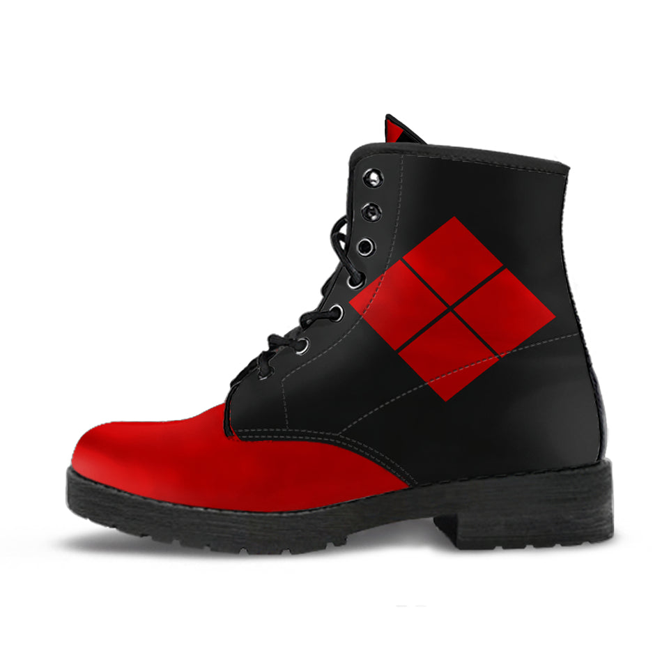 Harley Quinn Inspired Opposites Vegan Boots Left