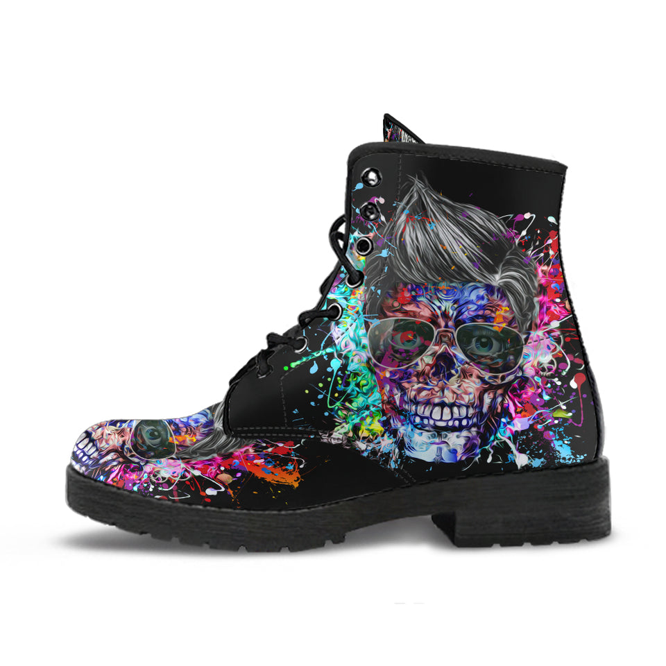 Flower Skulls, Womens Leather Boots, Vegan Leather, Handmade Crafted, Streetwear, Hippie, Floral, Festival Boots, Rain Boots, Classic Boot