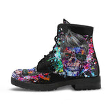 Flower Skulls, Womens Leather Boots, Vegan Leather, Handmade Crafted, Streetwear, Hippie, Floral, Festival Boots, Rain Boots, Classic Boot