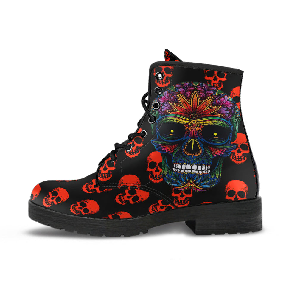 Sugar Skull, Leather boots women, skull boots, Winter Boots, womens rain boots, Hippie Boots, Bohemian boots, Vegan Boots, Ankle Boots