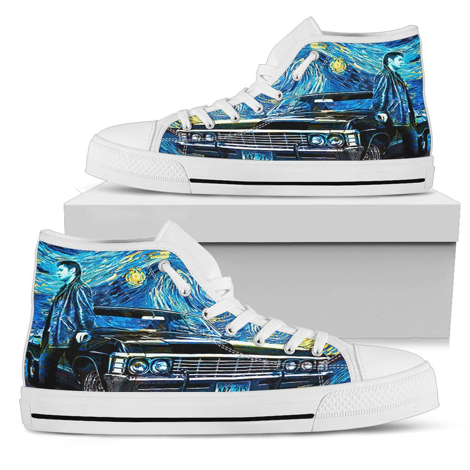 Supernatural & Van Gogh's Starry Night Custom Sneakers, Chevrolet Impala Custom Shoes