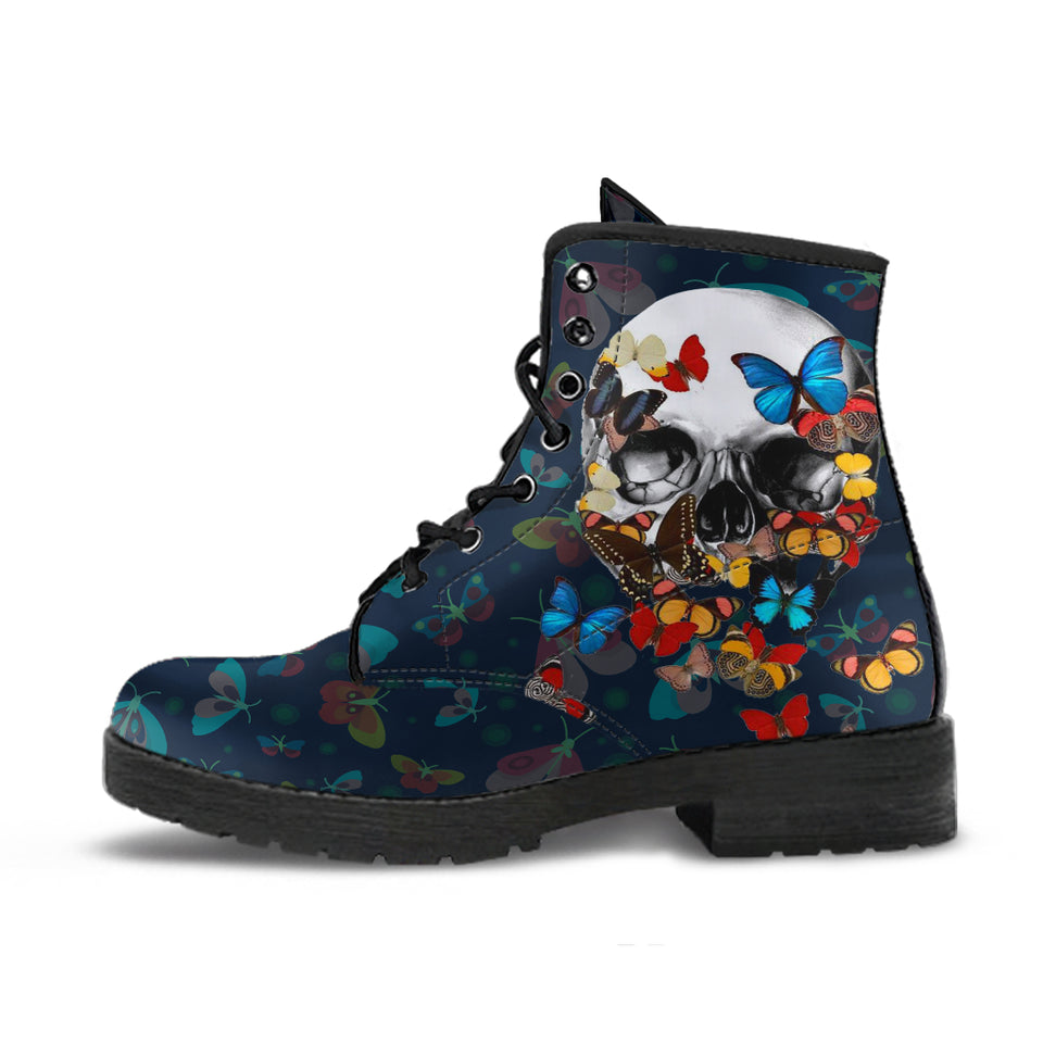 Butterfly Skull, Gothic Hiking Boots, Women's Boots, Vegan Leather, Combat Style Boots, Emo Punk Boots, Goth Winter Boots