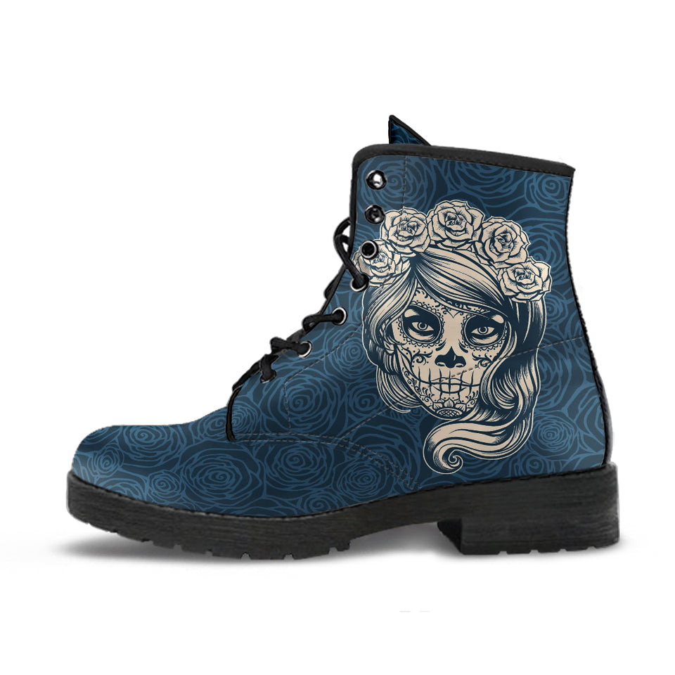 Mexican Sugar Skull, Dia De los Muertos, Women's Boots, Vegan Leather, Combat Style Boots, Lolita Combat Boots, Day Of The Dead