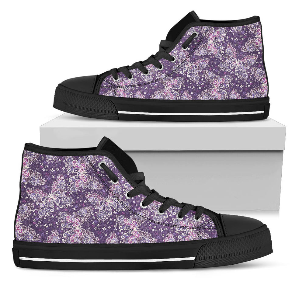 Purple Butterfly, Leather Boots Women