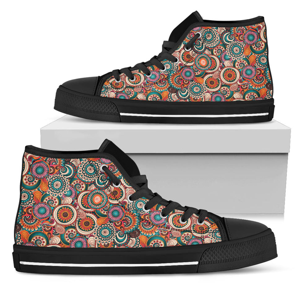 Blue Paisley Mandala, Leather Boots high top