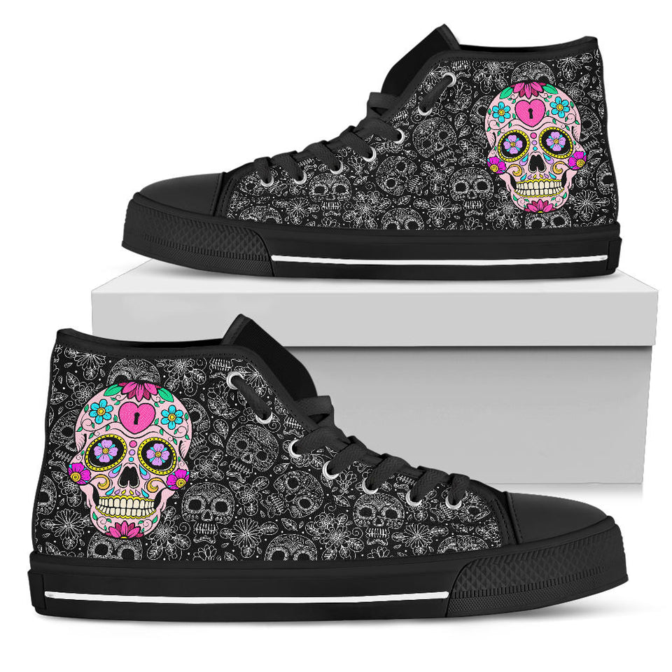 Sugar Skull Design, Womens Leather Boots high top